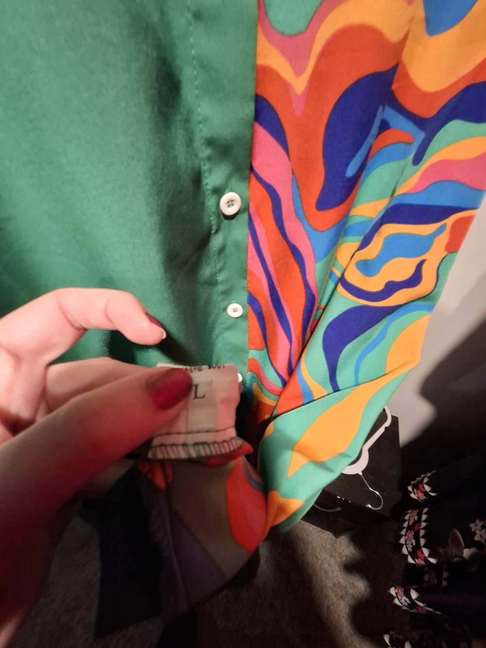 Green & Multicolor Midi Shirt Dress with Swirl Print - Picture 3 of 4